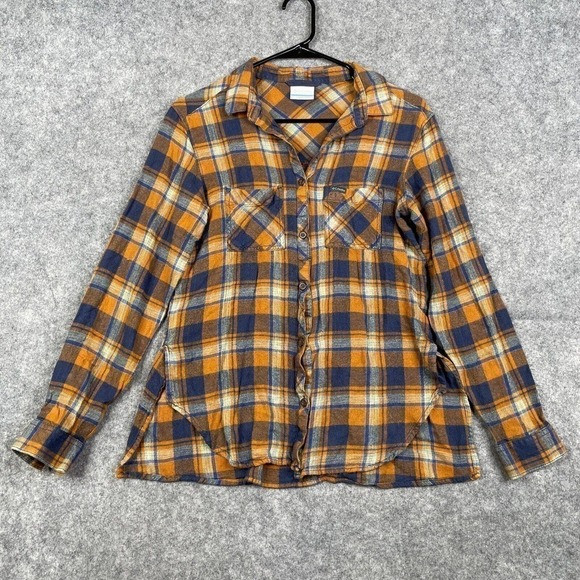 Columbia Shirt Women's Small Lightweight Button Up Long Sleeve Plaid Rayon - Picture 1 of 7